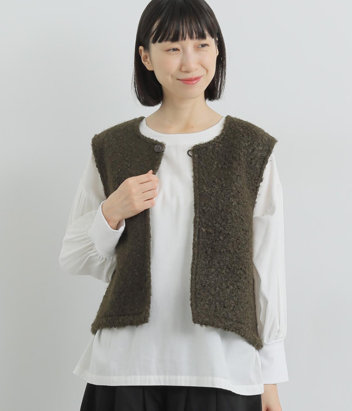 シープボア+布帛異素材づかいベスト(カーキ-M)