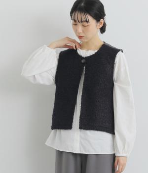 シープボア+布帛異素材づかいベスト(ネイビー-M)