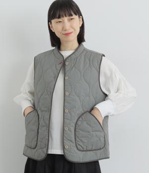 中綿入り布帛ベスト(ブラック×オフホワイト-L)