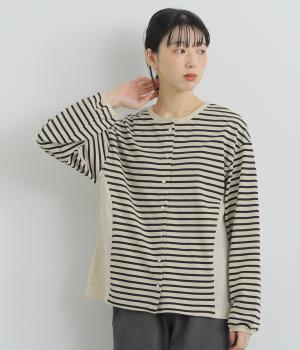 鹿の子先染ボーダー+布帛づかいボーダーカーディガン