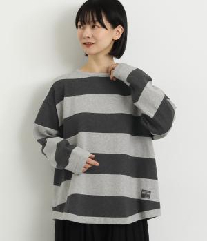 ボーダープレーティングニットプルオーバー(グレー-L)