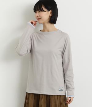 袖口レイヤード風ロングTシャツ(グレー-L)