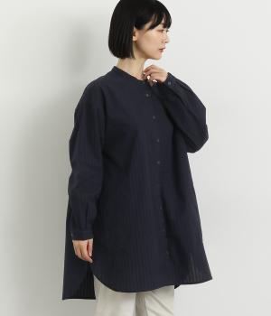 ストライプバンドカラーチュニック(ネイビー-L)