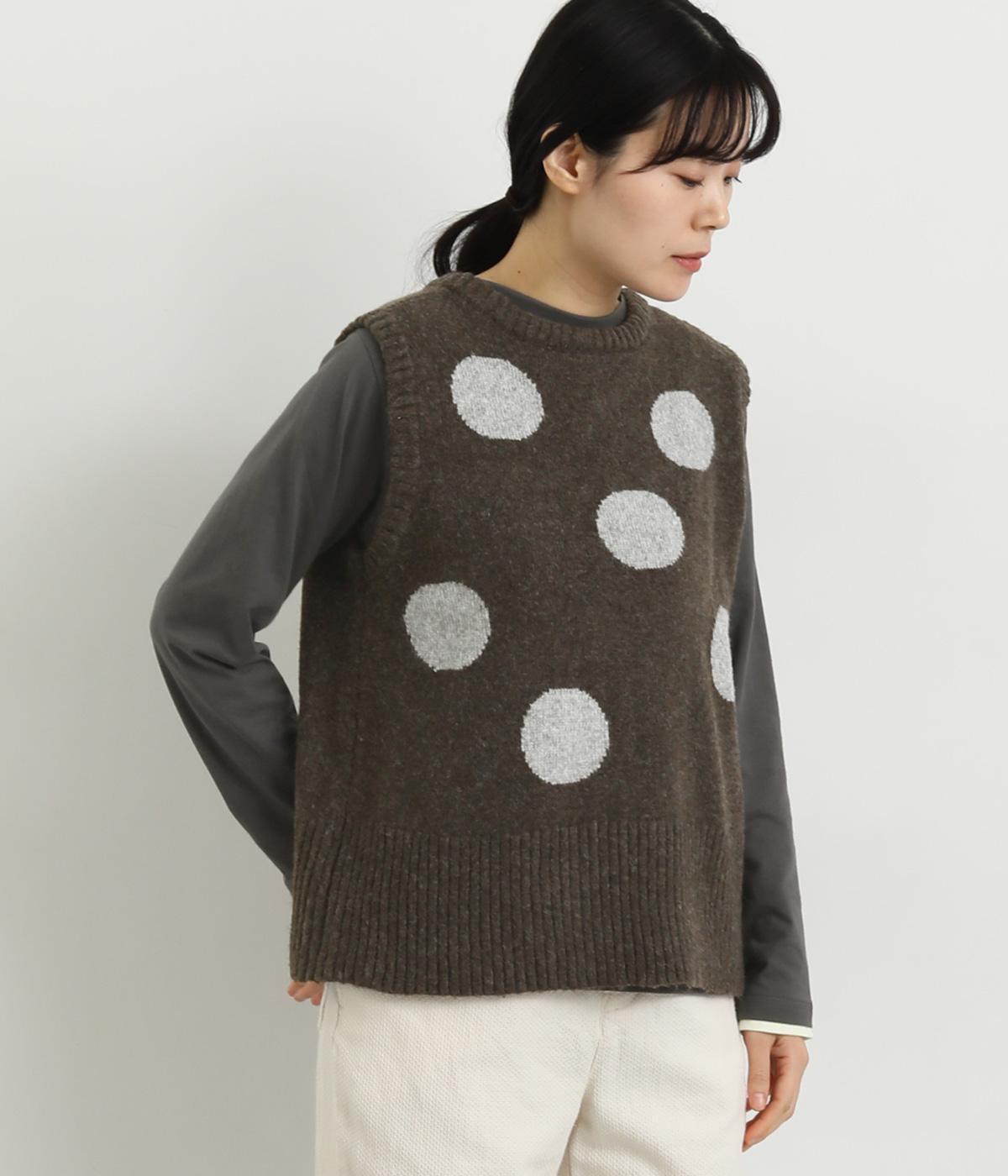 2wayドットジャカード柄ベスト(ダークブラウン-M)