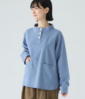 スタンドカラーヘンリープルオーバー(インディゴブルー-L)