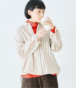 ワークポケットストライプシャツ(アイボリー-L)