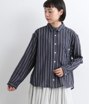 ワークポケットストライプシャツ(ネイビー-L)