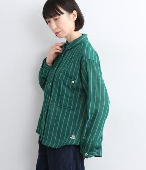 ワークポケットストライプシャツ(グリーン-L)