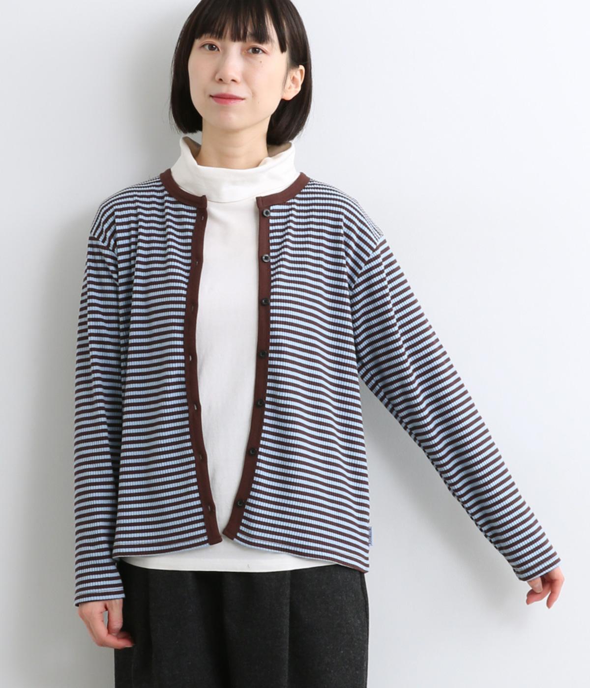 リブ編みカーディガン(ブラウン-M)