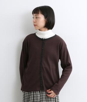 リブ編みカーディガン(ダークブラウン-L)
