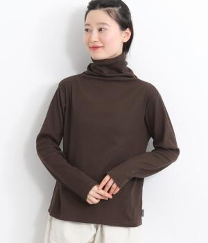 リブ編みタートルプルオーバー(ダークブラウン-L)