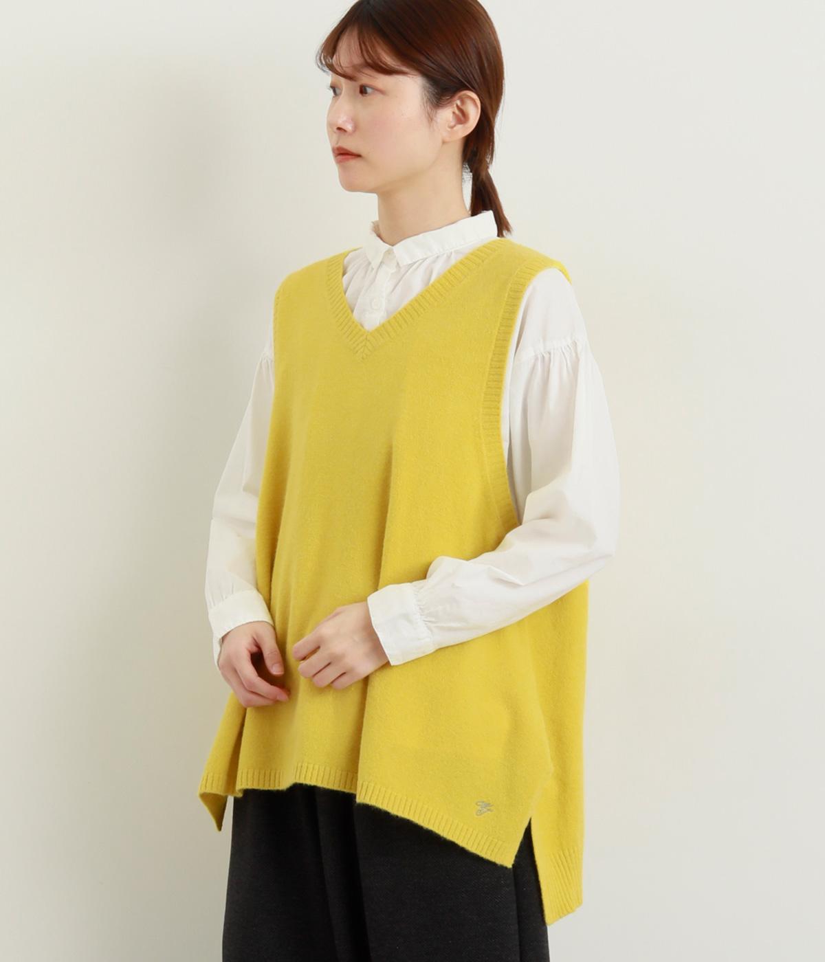 Vネックフレアベスト(イエロー-M)