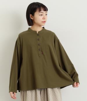 スタンドカラーヘンリープルオーバー(カーキ-L)