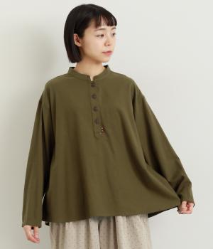 スタンドカラーヘンリープルオーバー(カーキ-M)