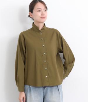 コットン変形カラーレギュラーシャツ(カーキ-L)