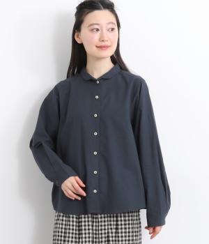 コットン変形カラーレギュラーシャツ(ネイビー-L)