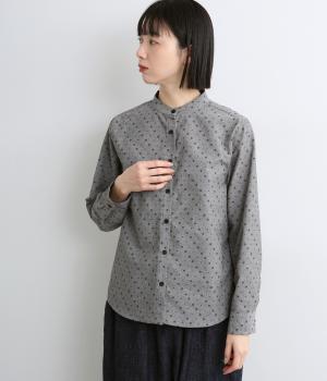 シャンブレー総柄プリントシャツ(グレー-L)