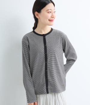 ボーダーリブ編みカーディガン(ブラック-L)