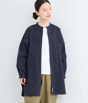 バンドカラーチュニックシャツ(ネイビー-L)