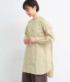 バンドカラーチュニックシャツ(ベージュ-L)