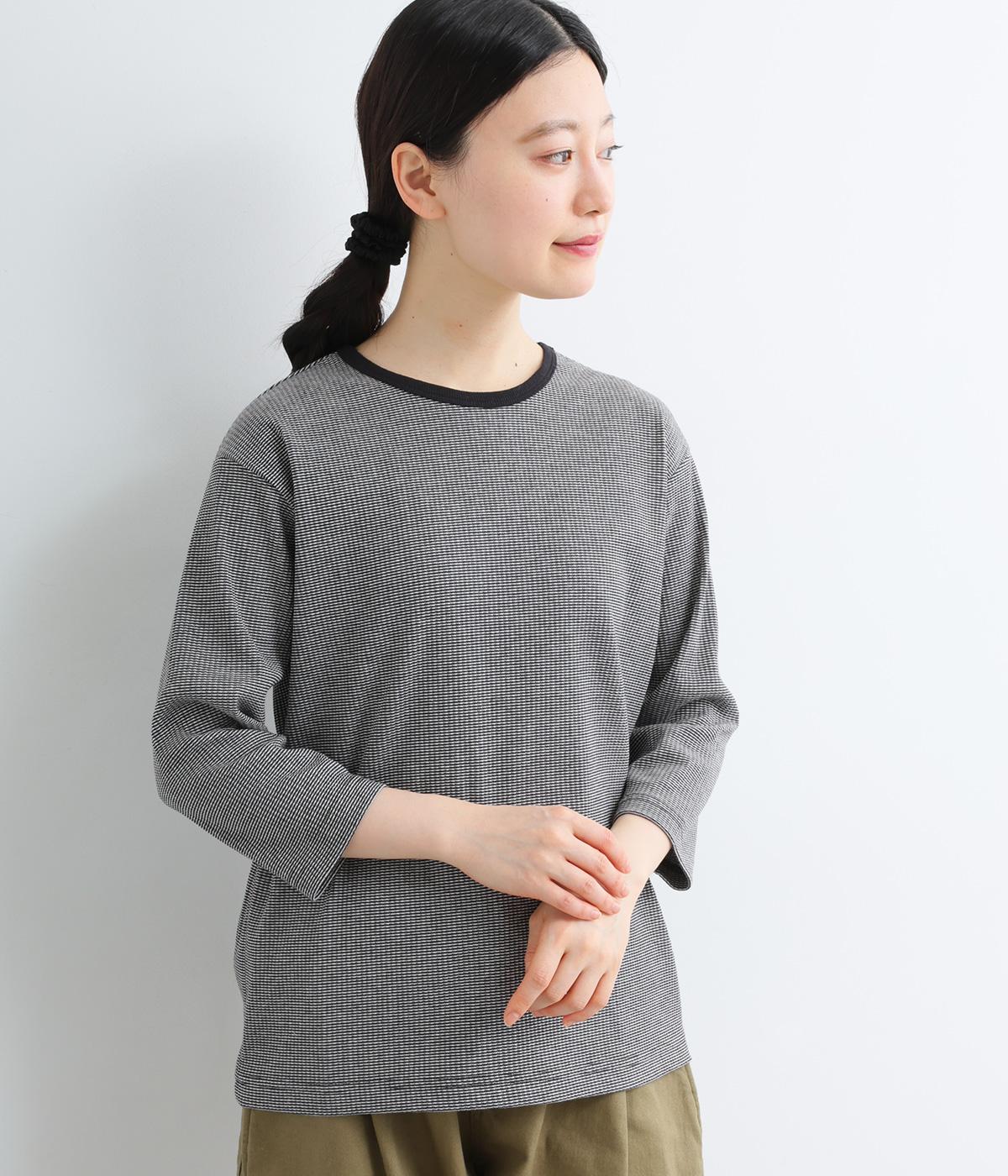 リブ編みボーダークルーネックプルオーバー(ブラック-M)