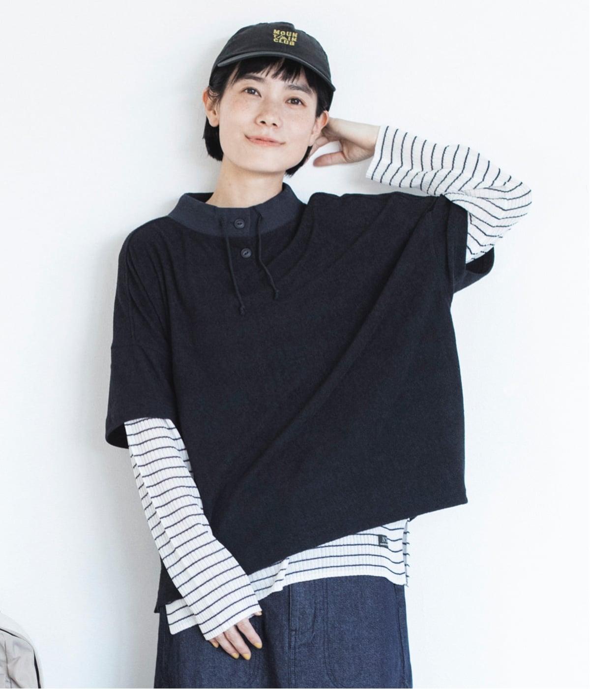スタンドカラースクエアプルオーバー(ネイビー-M)