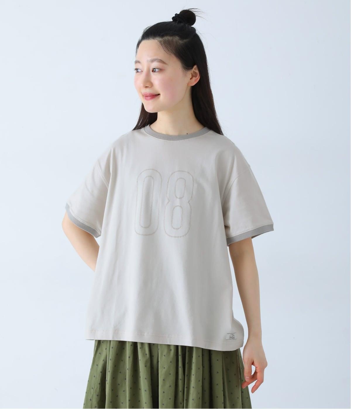 ナンバリングステッチTシャツ(ライトグレー-M)