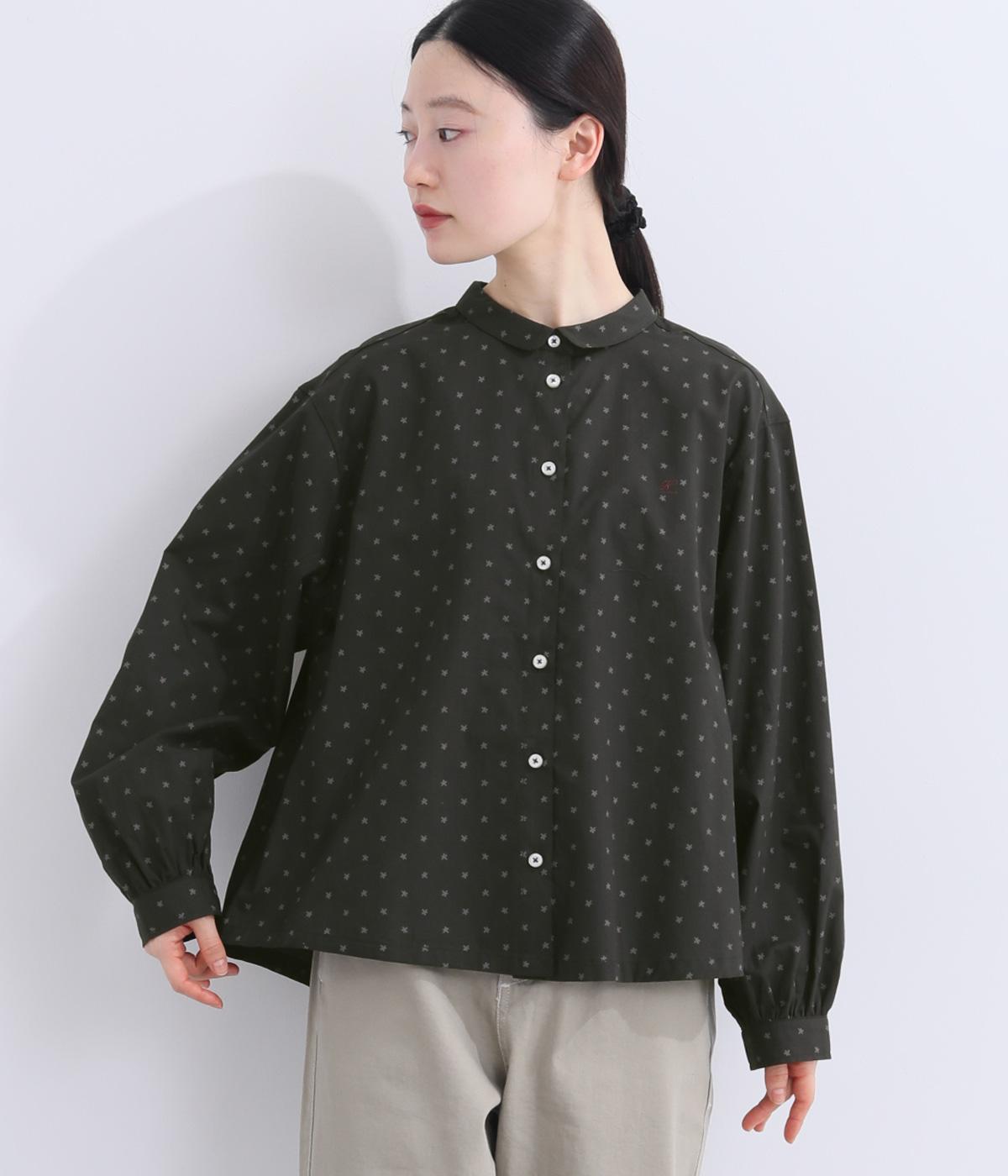 小花柄ギャザーブラウス(スミクロ-M)