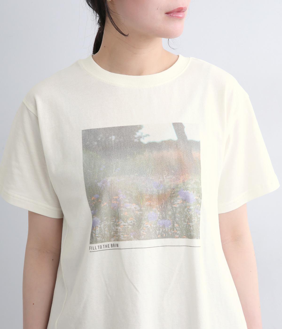 風景プリントTシャツ(オフホワイト-M)