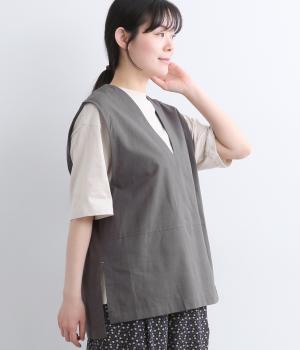 Vネックサイドスリットベスト(チャコール-L)