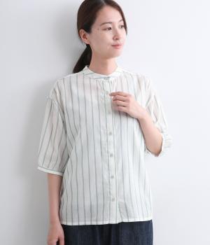 ストライプシャツ(ライトグリーン-L)