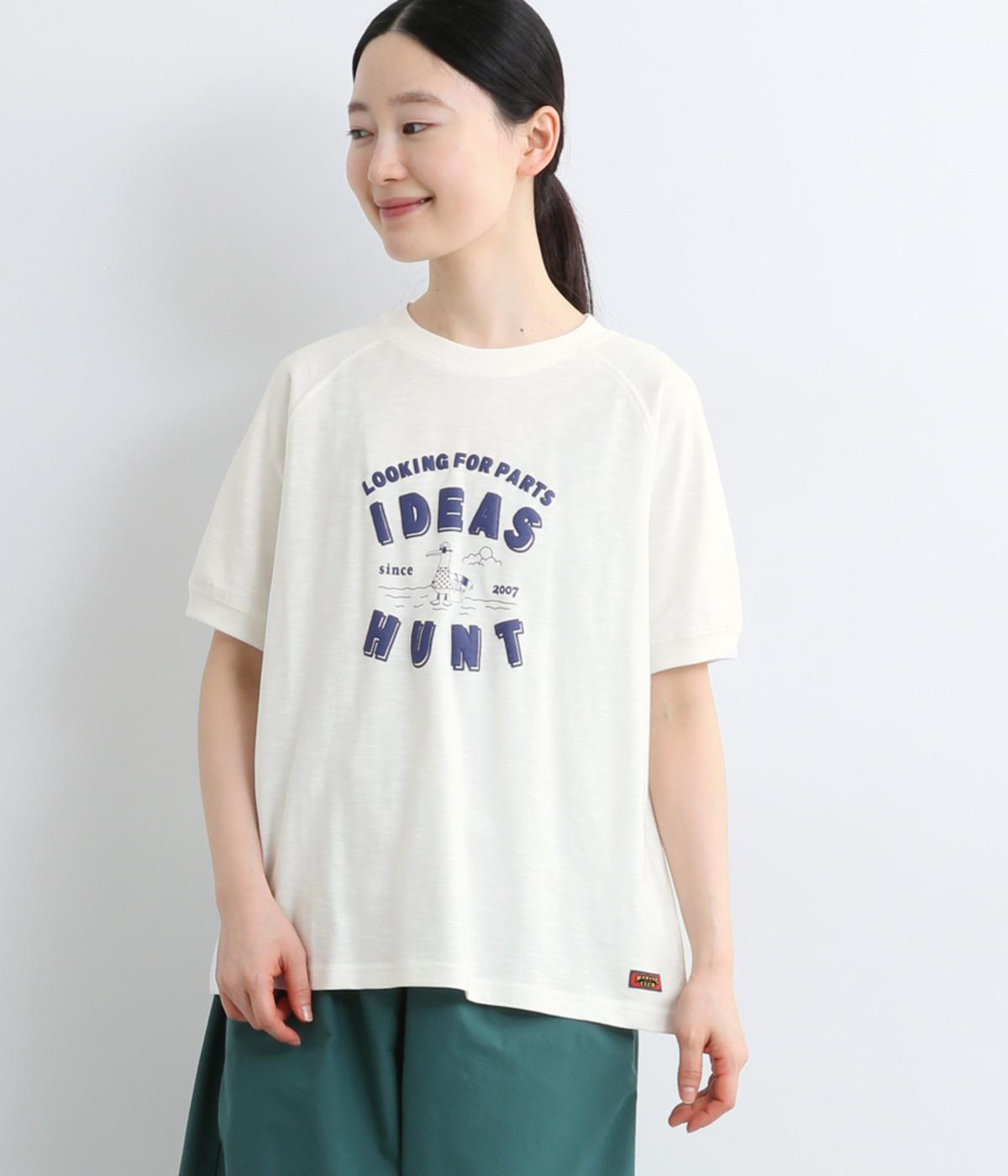 カモメショッピングプリントラグランTシャツ(オフホワイト-M)