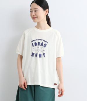 カモメショッピングプリントラグランTシャツ(オフホワイト-M)