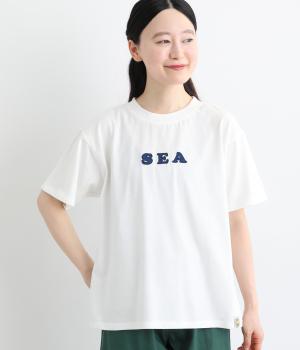 SEA　ロゴパッチワークTシャツ(オフホワイト-M)