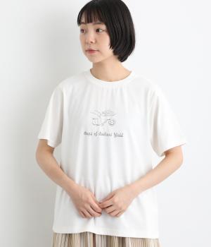 一輪車の収穫プリントTシャツ(オフホワイト-L)