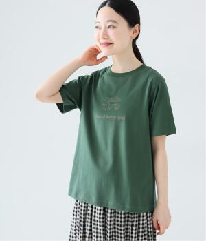 一輪車の収穫プリントTシャツ(グリーン-L)