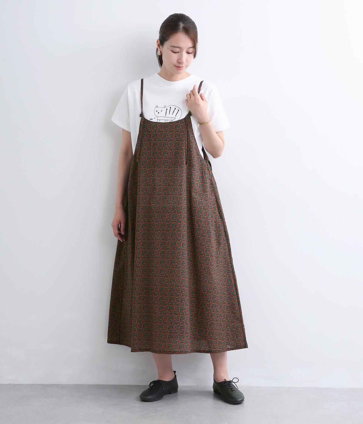 フラワープリントキャミワンピース(ブラック-M)