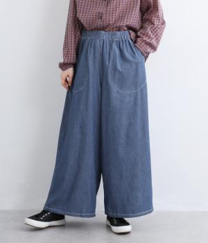 ワイドフレアパンツ(インディゴネイビー-L)