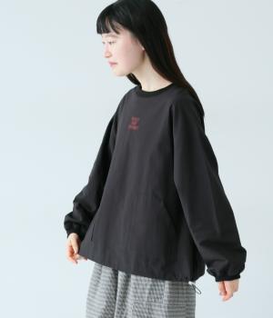 リブ使い　ドローストリングプルオーバー(ブラック-L)