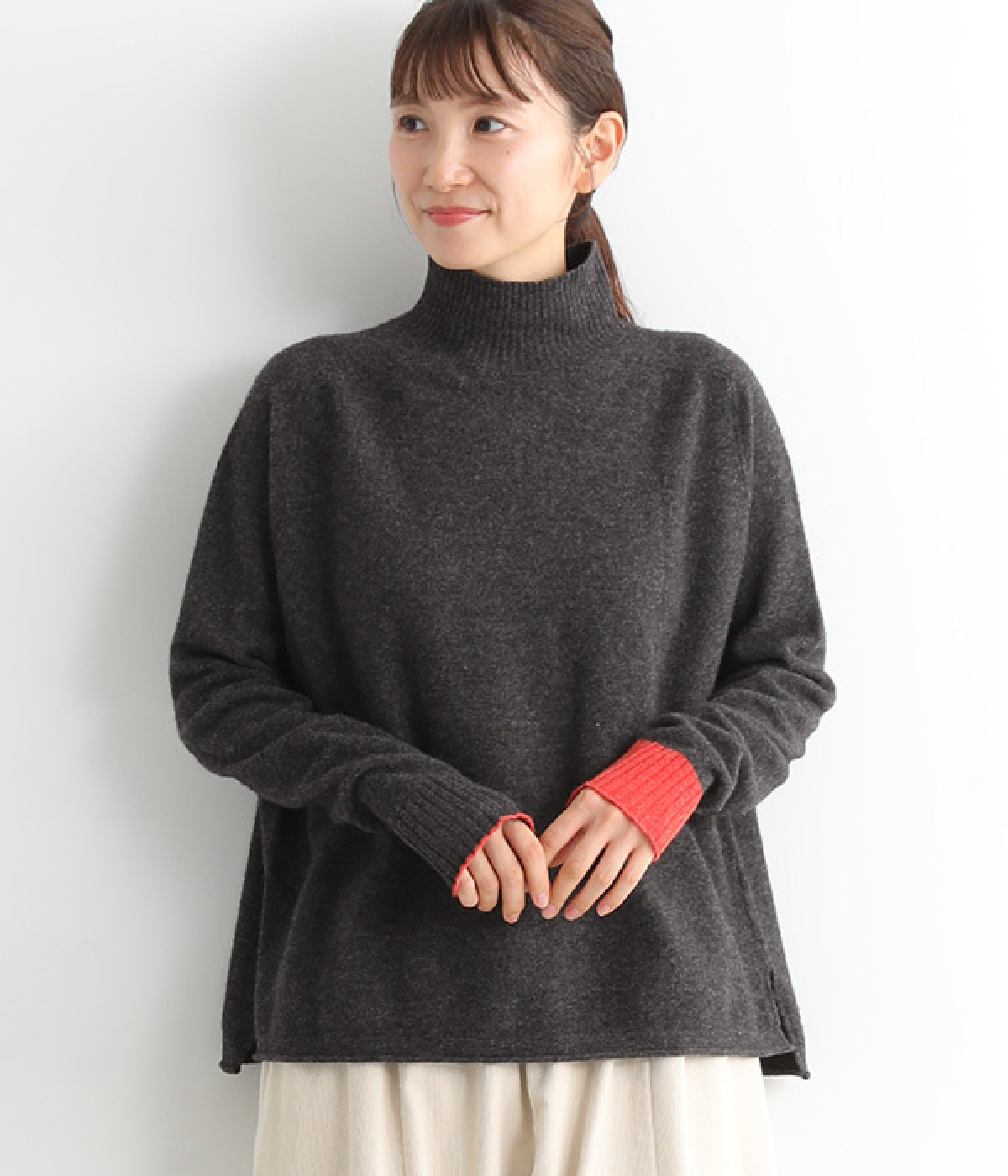 ホールガーメント　エアウールモックネックプルオーバー(チャコール-ONESIZE)