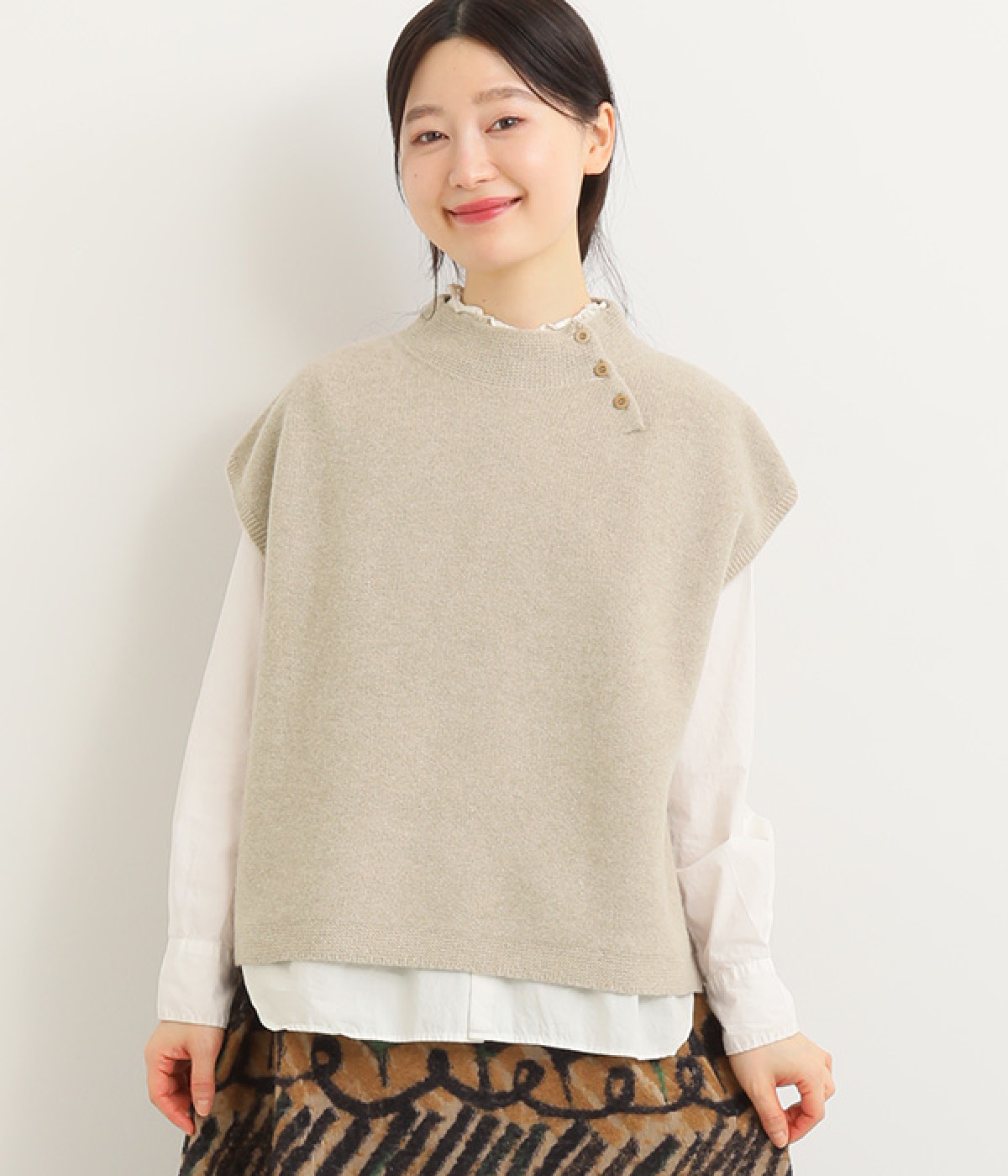 ホールガーメント　ウールベスト(ベージュ-ONESIZE)