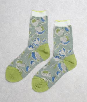 コットンWジャカードプラム柄ソックス(ライトグリーン-F)