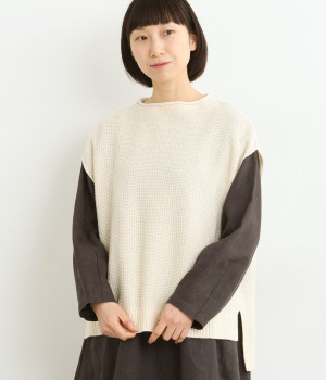 ホールガーメント　コットンウール混モックネックベスト(キナリ-ONESIZE)