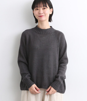 ホールガーメント　コットンモックネックプルオーバー(チャコール-ONESIZE)