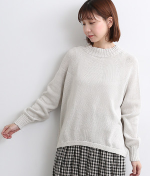 ホールガーメント　コットンモックネックプルオーバー(ライトグレー-ONESIZE)