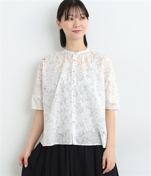 コットンローン　アジサイプリントシャツ(ライトグレー-2)