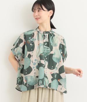 リネン　サポテカカオプリントシャツ(グリーン-2)