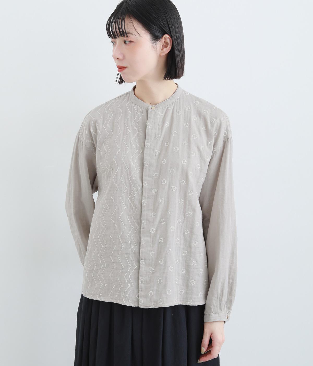 ダブルガーゼ　ジグザグドット刺繍シャツ(ライトグレー-2)