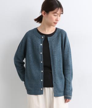 ホールガーメント ペーパーコットン混カーディガン(ブルー-F)