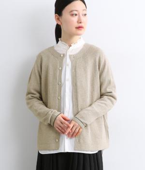 ホールガーメント ペーパーコットン混カーディガン(ベージュ-F)